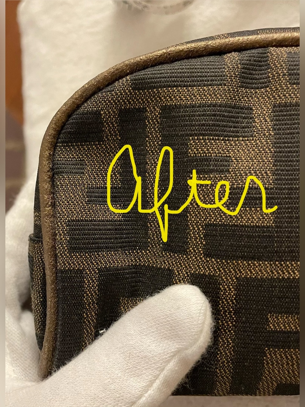 Fendi Authentic Vintage Brown and Black FF Monogram Pouch with Gold Trim - Picture 12 of 14